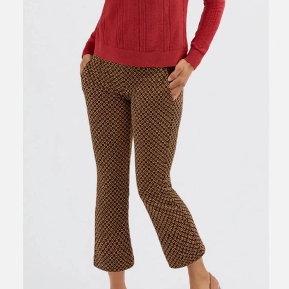 Cabi Dandy Kick Flare Crop High Rise Pants #4689 Size L Pull On Medallion Floral - Picture 2 of 14